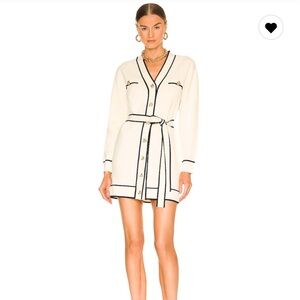 Lovers + Friends Natalie Belted Ivory and Black Trim Long Sleeve Dress